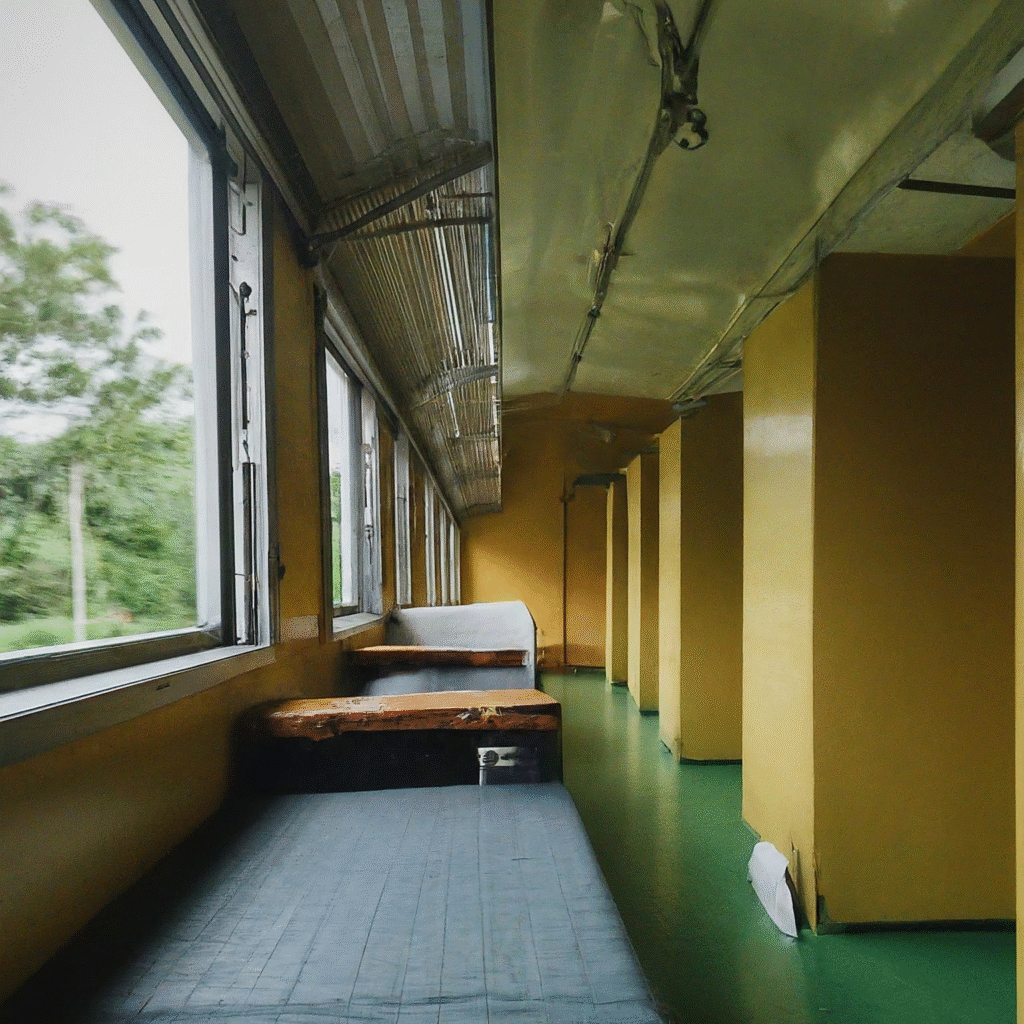 Inside a Thai sleeper train, travelers comfortably rest in their bunks as the train journeys through lush landscapes.