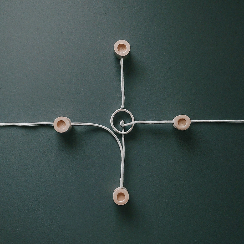 A digital visual workflow showing three interconnected nodes. The first node is a \